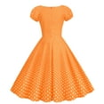 thumbnail image 2 of XFLWAM Women 50s 60s Vintage Short Sleeve Polka Dot Cocktail Swing Dress 1950s Retro Rockabilly Audrey Hepburn Prom Party Dresses Orange XXL, 2 of 6
