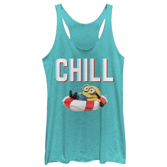 Women's Despicable Me Minions Chill Floatie  Racerback Tank Top Tahiti Blue 2X Large