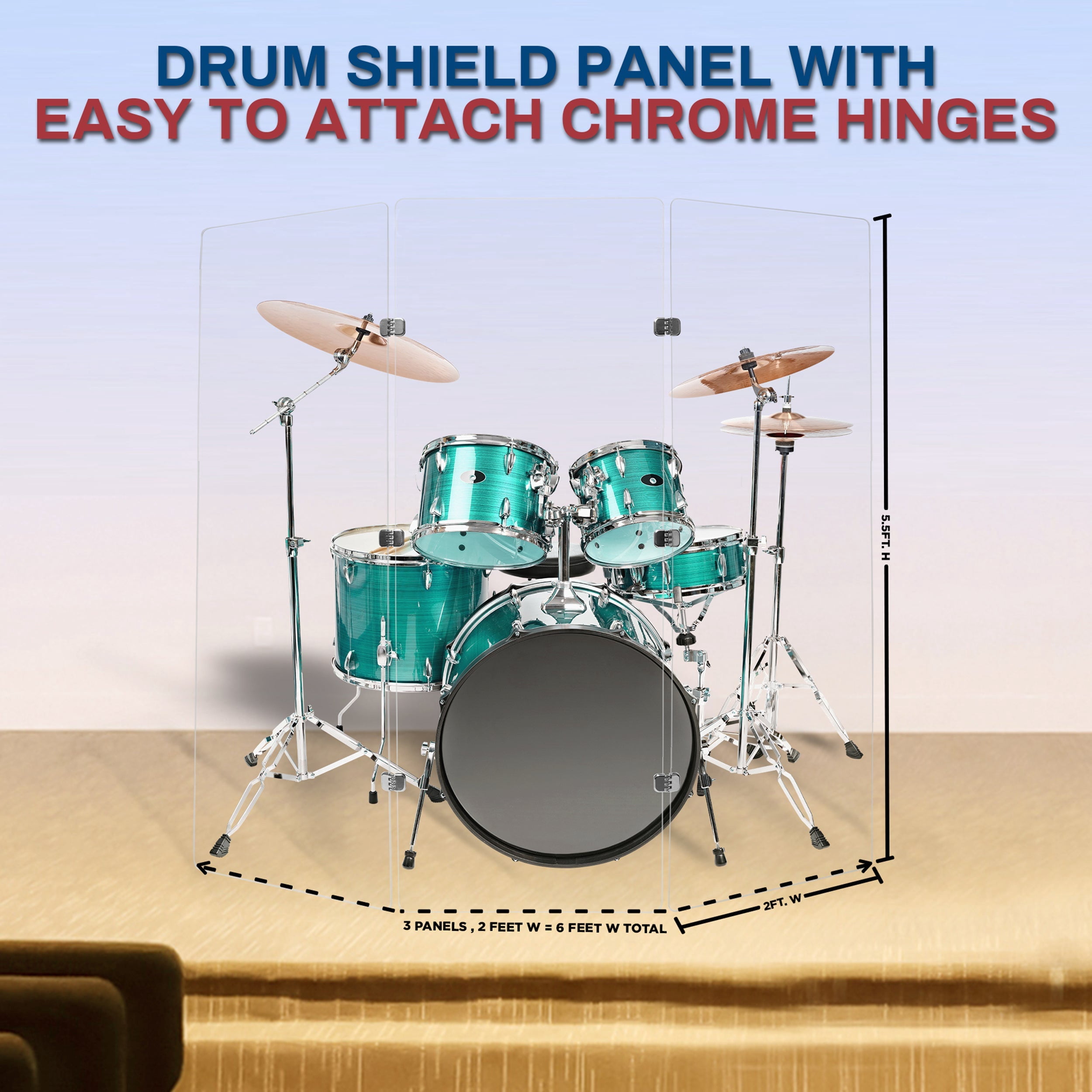 PENNZONI Drum Shield, 4 Panels & Deflectors w/ Chrome Hinges, 5.5 ft. Clear Acrylic Panels