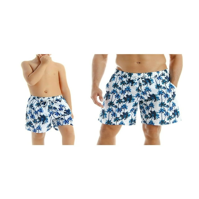 Father and Son Matching Leaves Print Swim Trunks/Boys Quick Dry Swimwear Bathing Suits