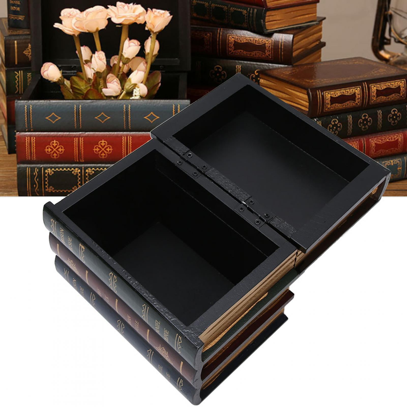 EBTOOLS Wooden Jewelry Box, Book Shaped Storage Case, Antique Fake Books Decor Hollow Book