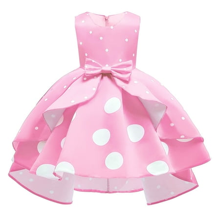 

Rewenti Explosion Style Children s Clothing Girls Dress Polka Dot Retro Children Princess Dress Christmas Performance Dress Girl s Gift Pink 6-7Years