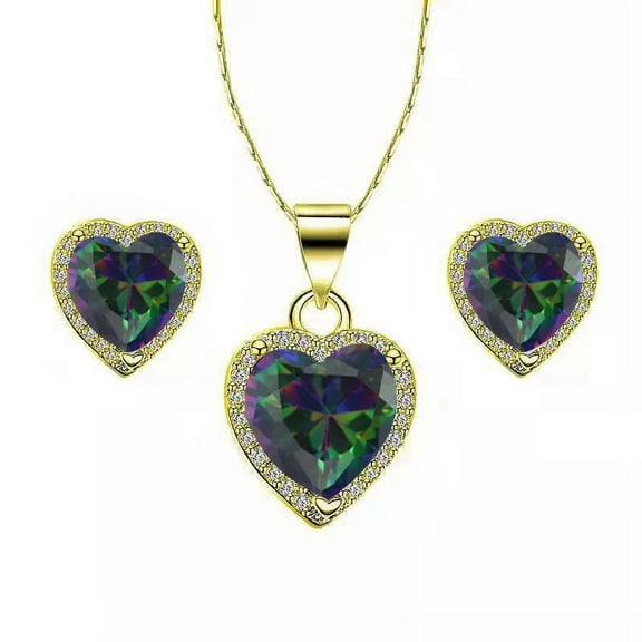 Paris Jewelry 24k Yellow Gold 1/2 Carat Heart Alexandrite Full Set Necklace plated