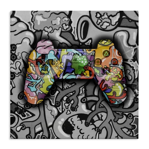 Stupell Industries Urban Patterned Controller Entertainment Painting Wrapped Canvas Art Print Wall Art, 17 x 17