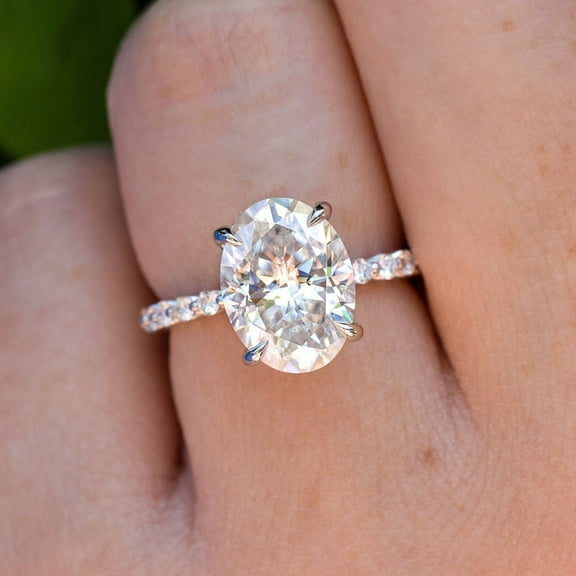 Cora Jewellery 1.7CT Oval Moissanite Hidden Halo Engagement Ring For Women , 14K Yellow Gold