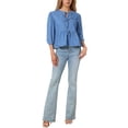 thumbnail image 2 of INSPIRE CHIC Women's Denim Tops Tie Front Puff Sleeve Ruffle Hem Peplum Blouse Jean Shirts XL Light Blue, 2 of 6
