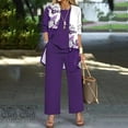 thumbnail image 5 of Textilo 3 Piece Pant Suits for Women Open Front 3/4 Sleeve Floral Cardigan Sleeveless Tank Tops Wide Leg Pants Sets Business Casual Sets,Dark Purple M, 5 of 5