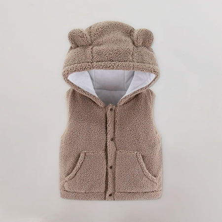 

Floleo Girls Kids Outfits Toddler Baby Boys Girls Fleece Vest Sleeveless Button Jacket Fall Hooded Outerwear With Pockets