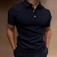 thumbnail image 2 of VSSSJ Men's Polo Shirts Big and Tall Solid Color Short Sleeve Button V-Neck Lapel Collar Pullover Shirt Casual Breathable Silky Tee Top Navy XL, 2 of 6