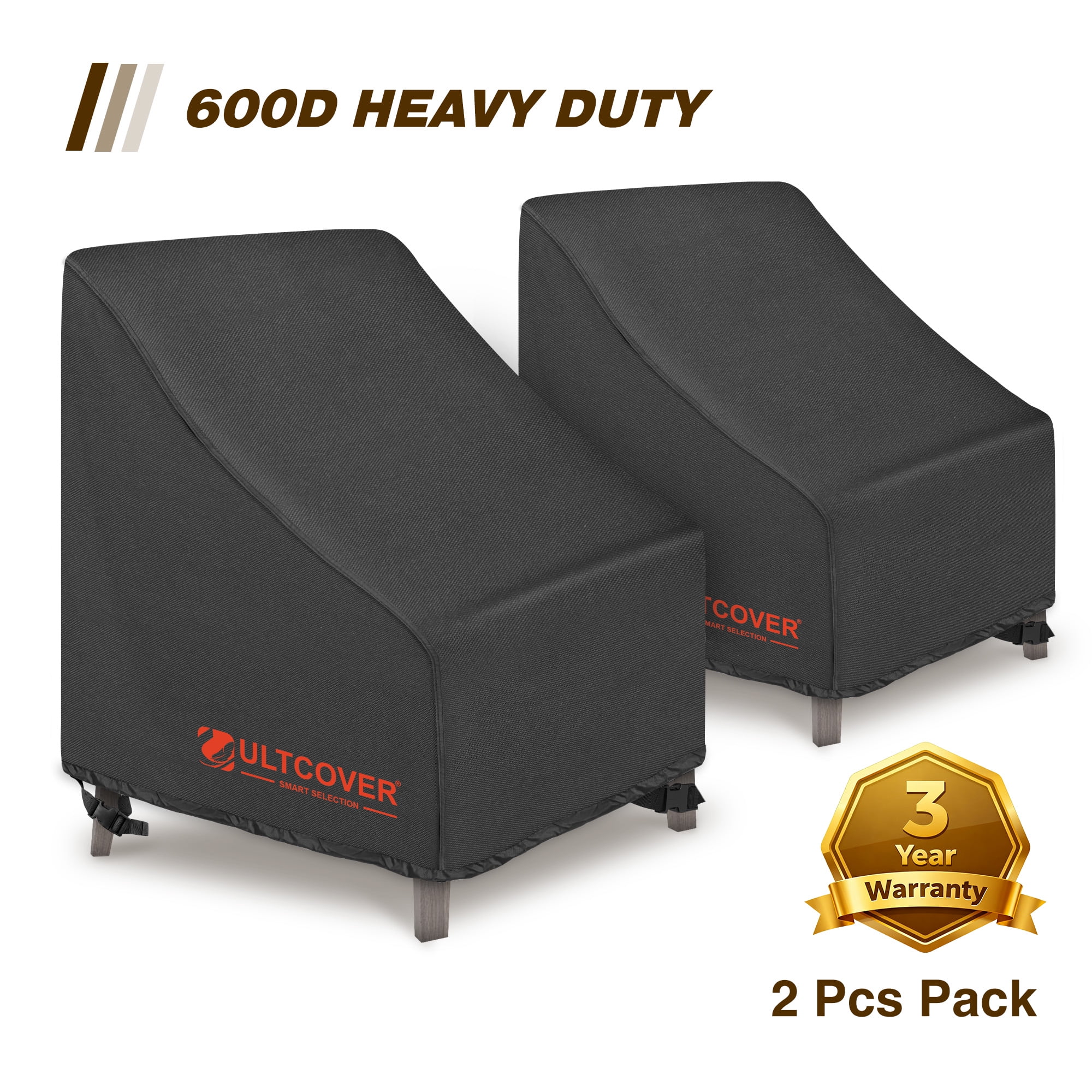 ULTCOVER Smart Selection 28"x30" Patio Chair Covers 2 pack Heavy Duty 600D PVC Oxford Outdoor Chair Cover Waterproof Dustproof UV & Tear Resistant