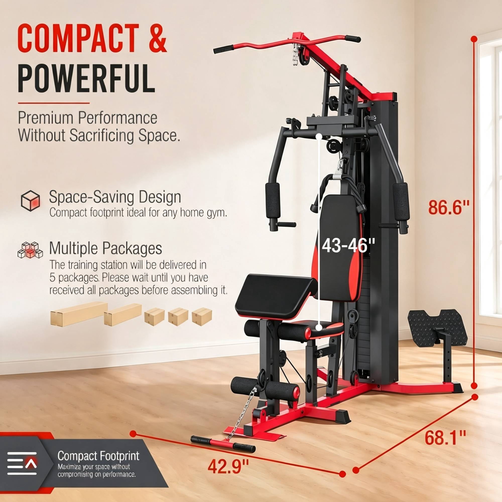Sprint Demon Home Gym Machine with 160 lb Weight Stack, Multi-Station Full Body Strength Training System with Adjustable Press Arms, Lat Pulldown & Leg Developer for Home Gym