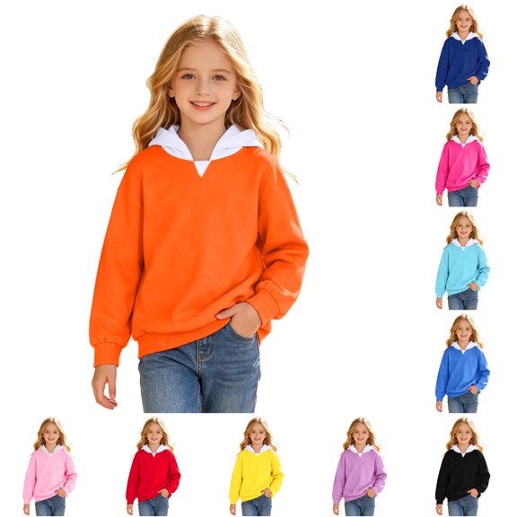 Bigetiay Girls Contrast Stitching Pullover Hoodie Long Sleeve Warm Fall Clothes 14-15 Years