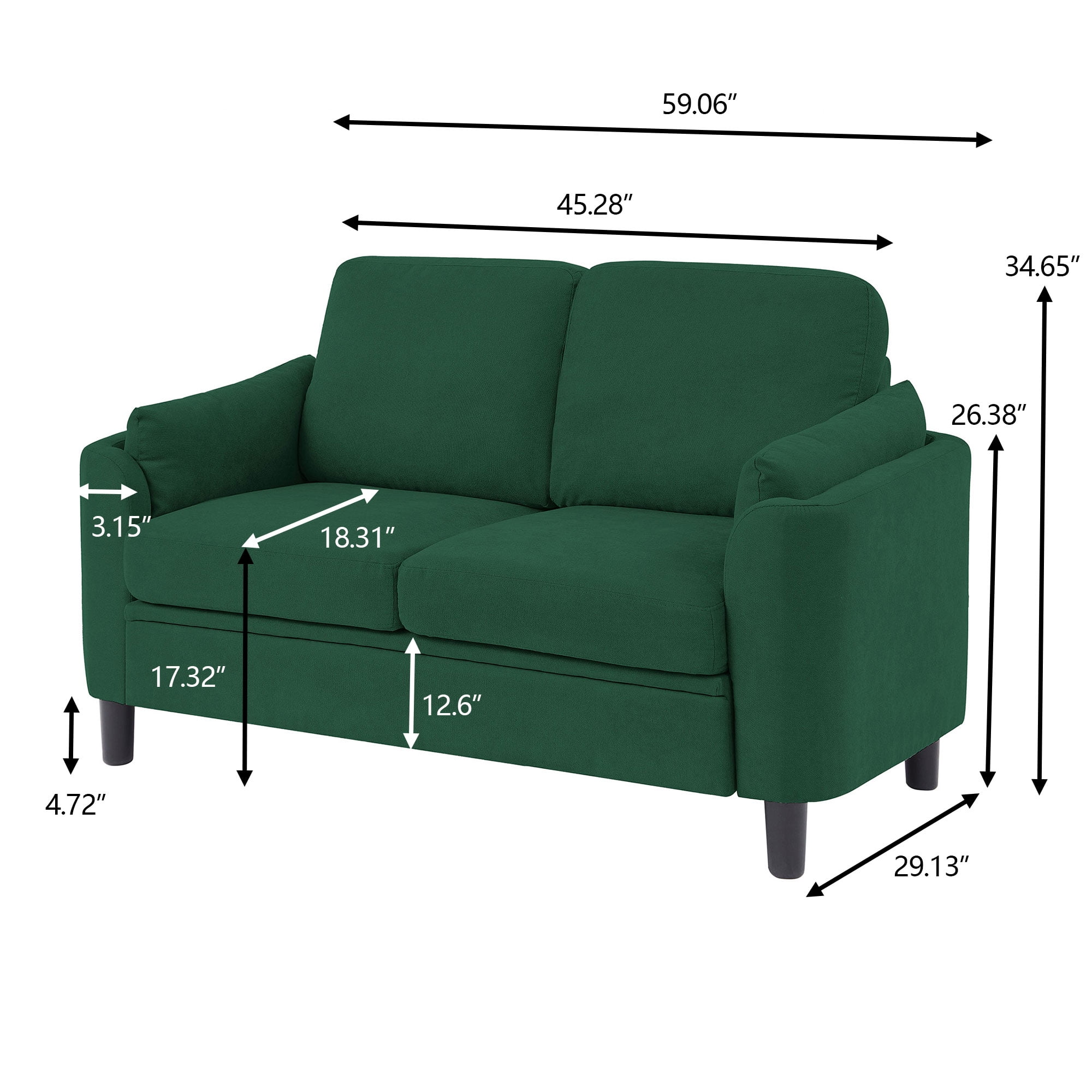 Soscana Small Sofa Couch Loveseat, 2 Seater Sofa for Living Room Apartment Bedroom Studio Office Small Space,Green,2pcs