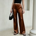 thumbnail image 3 of Dwellite Wide Leg Pants for Women Satin Waistband Pants Casual Long Flowy Loose Trousers 2026 Brown L, 3 of 7