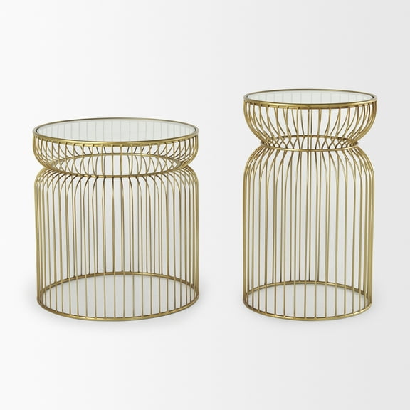 Mercana Shani Set Of 2 Round Gold Metal W/ Glass Accent Tables