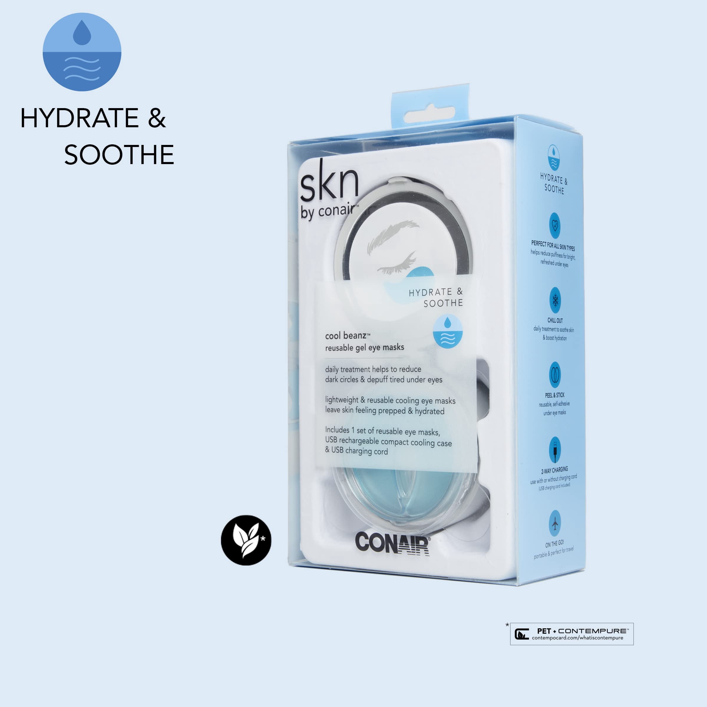 skn by conair Cool Beanz Reusable Under Eye Patches, Rechargeable Cooling Eye Mask to Reduce Dark Circles and Puffiness, and Refresh Tired Eyes