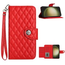 for Motorola Moto G Play 4G 2024 Wallet Case, Elegant Card Holder Cash Slot PU Leather Kickstand Wrist Strap Shockproof Protective Flip Women Girls Case for Motorola Moto G Play 4G 2024, Red