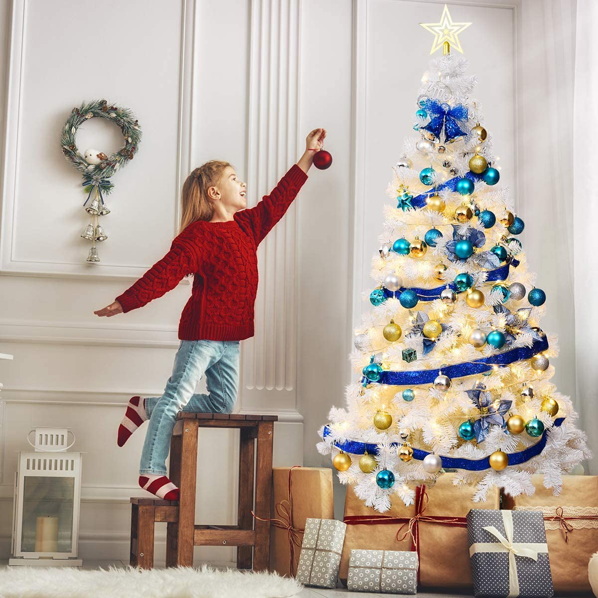 WHITE Clear/Blue/ Multi Pre-Lit 6.5' Madison Pine Artificial Christmas Tree 