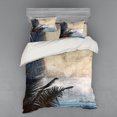 thumbnail image 2 of Hawaiian Duvet Cover Set, Palm Tree Leaves on Grunge Background with Sea Vintage Waterscape Illustration, Bedding Set with Shams and Fitted Sheet, 3 Sizes, by Ambesonne, 2 of 3