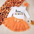 thumbnail image 3 of GYRATEDREAM Newborn Baby Girls Halloween Outfit Infant Ruffle Long Sleeve Pumpkin Letter Print Romper Tops + Bowknot Layed Tulle Tutu Skirt + Headband 3Pcs Set Toddler Fall Clothes for 1-18 Months, 3 of 6
