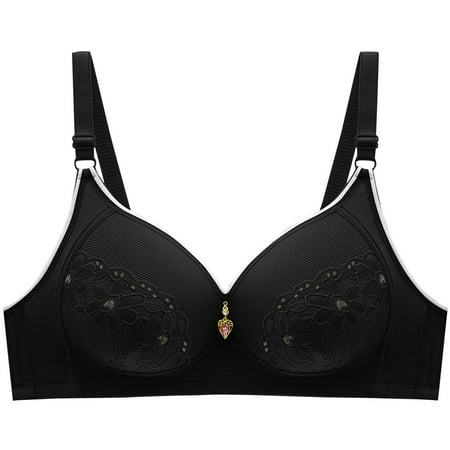 Einccm Women s Wireless Embroidered Bra Breathable Thin Soft Nylon Bra with Back Closure for Everyday Comfort and All-Day Support