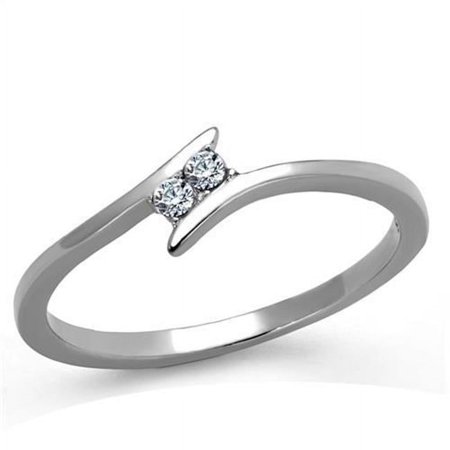 Alamode TK2121-6 Women High Polished Stainless Steel Ring with AAA Grade CZ in Clear - Size 6
