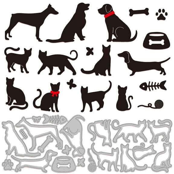 1Set 2Set 20Pcs Dogs Cats Cutting Die Metal Pet Animals Bones Die Cuts Embossing Stencils Template for Paper Card Making Decoration DIY Scrapbooking Album Craft Decor