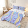 thumbnail image 3 of Manfei Abstract Wavy Line Queen Comforter Set, Lavender Blue Comforter Sets Queen, Colorful Stars Reversible 3-Piece, 1 Comforter and 2 Pillowcases, 3 of 6