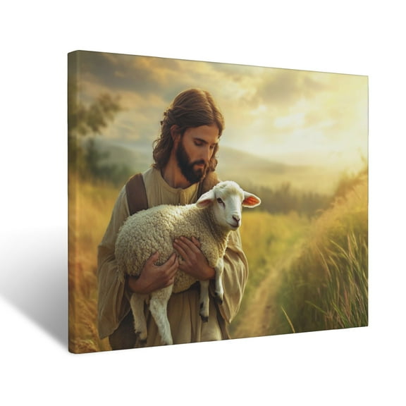 CozyNet Jesus Carrying A Lamb Peaceful Countryside, Soft Light & A Gentle Expression Of Care Wall Art Prints With Frame Canvas Perfect for Living Room & Bedroom, Ready to Hang, Wall Decor 12"x16"