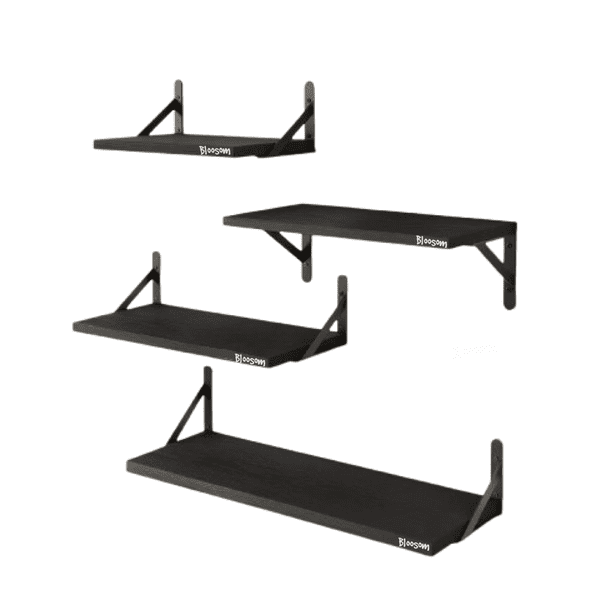 Set 4 Repisas Bloosom Flotante Madera Minimalista Muebles Hogar Decorar Negro