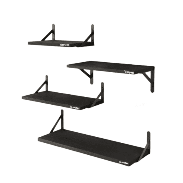 Set 4 Repisas Bloosom Flotante Madera Minimalista Muebles Hogar Decorar Negro