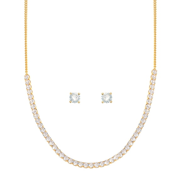 Believe by Brilliance Women's 14KT Gold Flash Plated Brass Cubic Zirconia Tennis Necklace and Earring Set