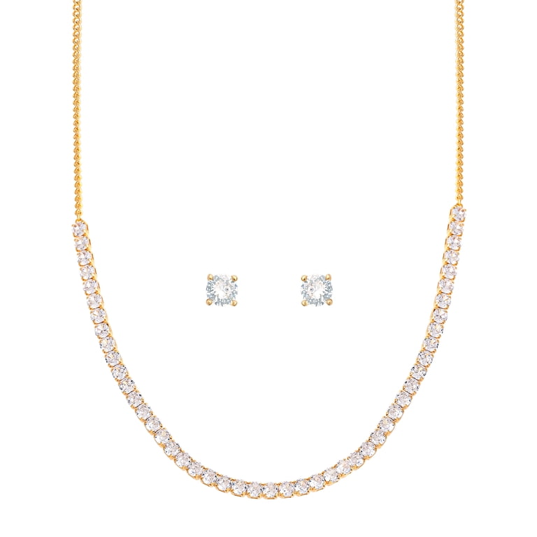 Believe by Brilliance Tennis Necklace and Earring Set, Gold photo 1