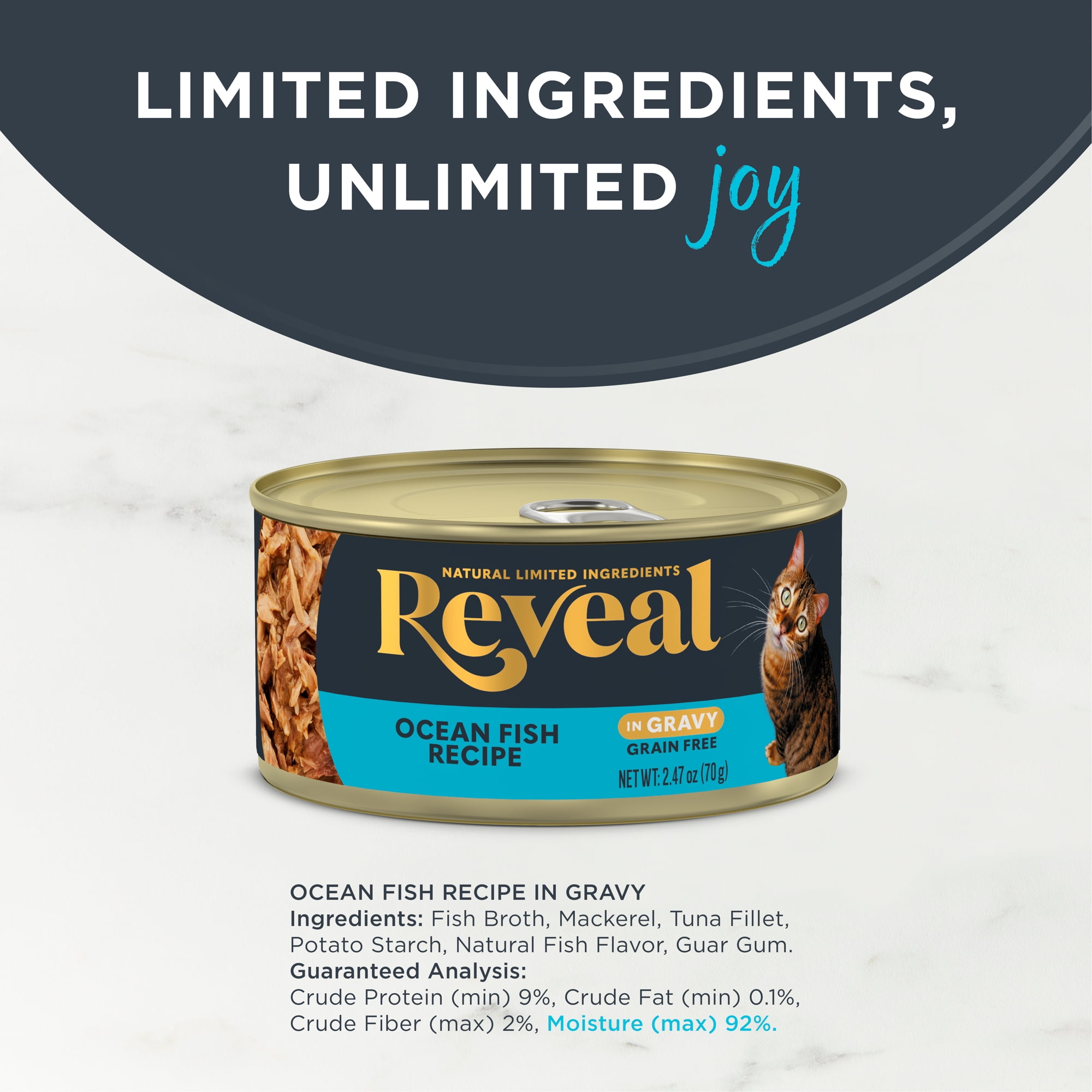 Reveal Pet Food Natural Wet Cat Food Ocean Fish in Gravy 2.47 oz Can