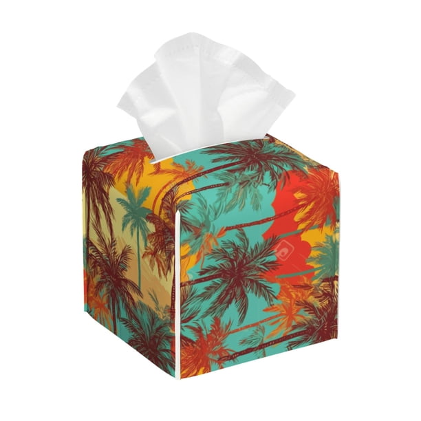 Balery Colorful Hawaii Palms Porta Pañuelos de Cuero con Estampado – Funda Moderna Cuadrada para Caja de Pañuelos, Dispensador 5x5x5''