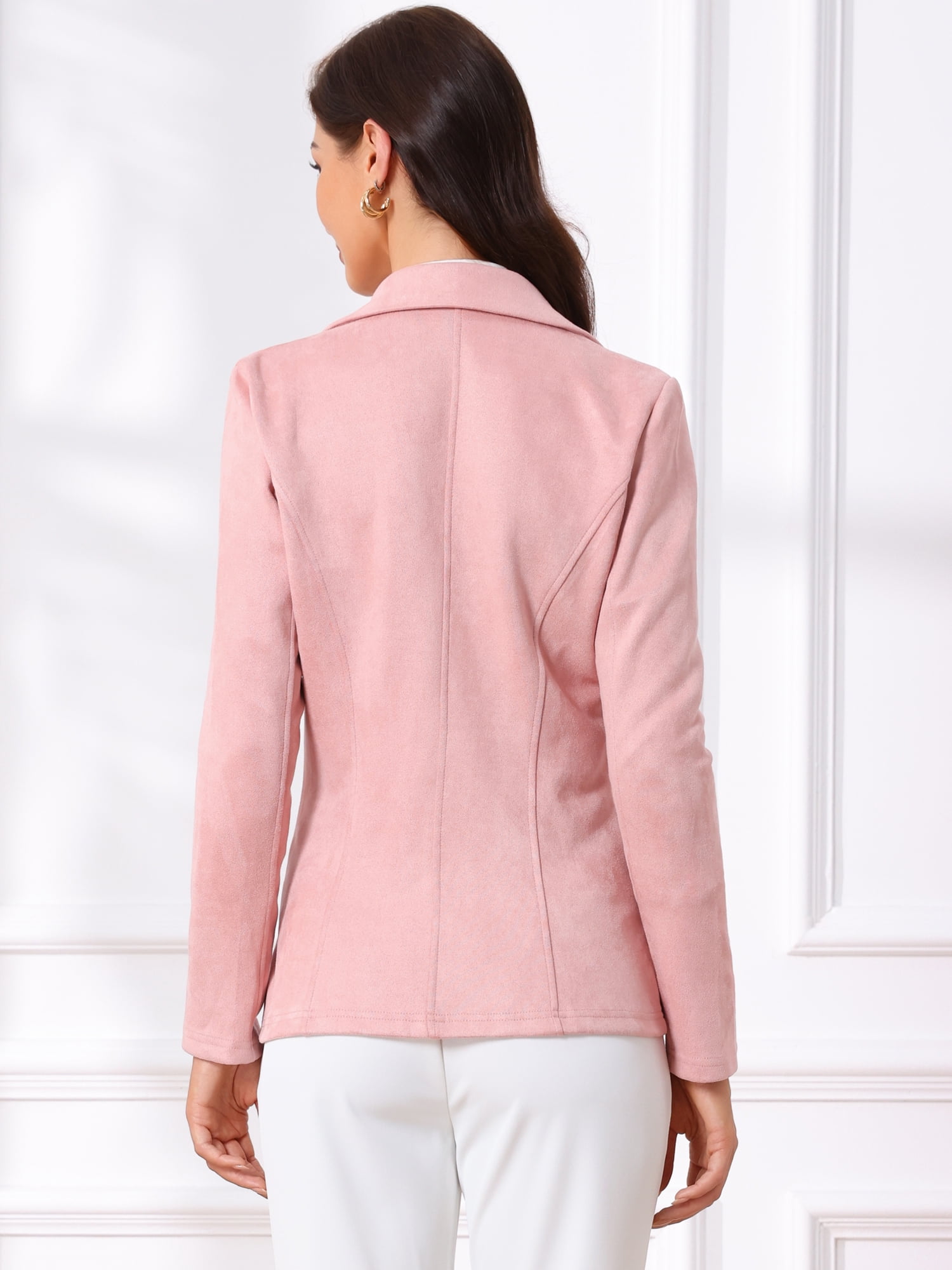 DARING DIVA Women's Faux Suede Lapel Collar Long Sleeve Work Jacket M Pink