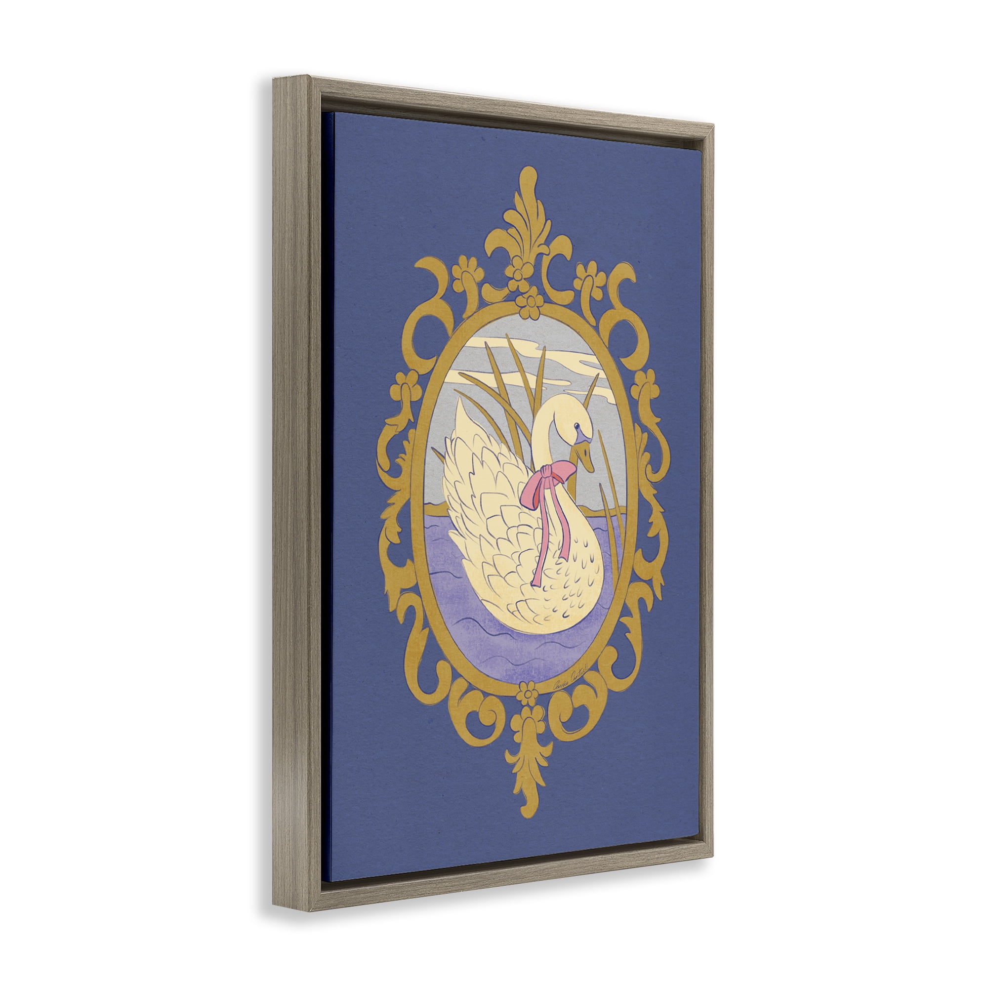 Stupell Industries Swan and Ornate Pattern Brown Framed Floater Canvas Wall Art, design by Carrie Cantwell