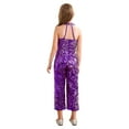 thumbnail image 2 of vastwit Flower Girl Pageant Sequin Jumpsuit Halter Sleeveless High Waist Wide Leg Long Romper Pants Purple 12, 2 of 7