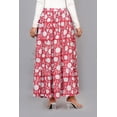 thumbnail image 4 of Women Red Cotton Soft Maxi Skirt, Flowy Boho Style White Floral Hand Block Print with Elastic Waist, XS, 4 of 6