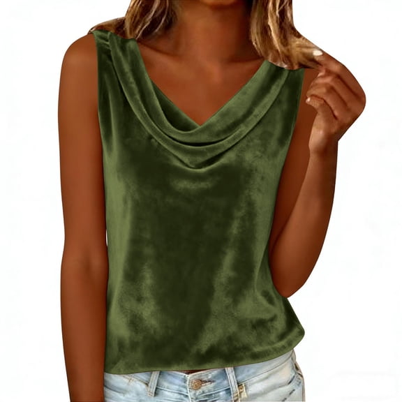 Generic Women's Sleeveless Velvet Tops Elegant Cowl Neck Halter Tie Back Going Out Tank Top Satin Work Business Blouses