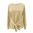 thumbnail image 5 of DAFPZW Women's Long Sleeves Shirt Tops Casual 2025 Fall Fashion Crewneck Tie Knot Sweatshirt Pullover, 5 of 6