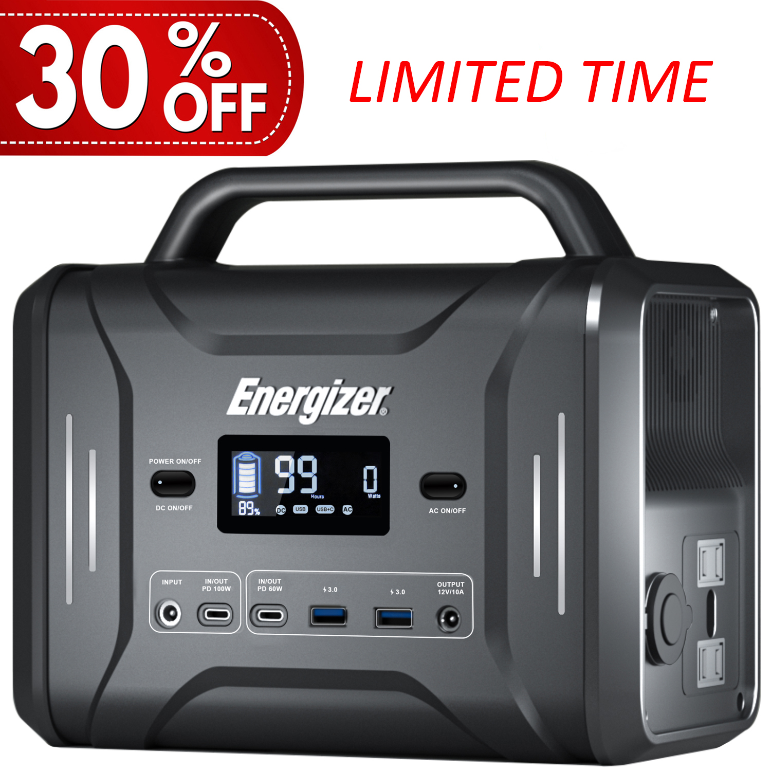 Energizer 320Wh Portable Power Station 100000mAh Emergency Solar Generator 300W Peak 600W Backup Power Supply for Outdoors Camping Travel