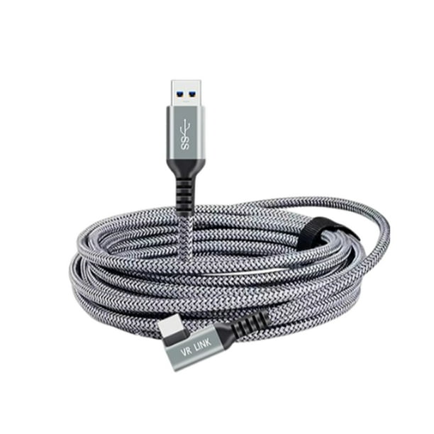 Seitruly Cable de carga tejido de nailon tipo C 5M 5Gbps VR línea de datos aleación de aluminio codo de 90 ° Cable de transferencia de cabeza Videojuegos y accesorios