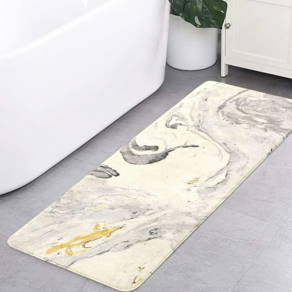 Bath Rug Runner 20x59 inch Beige Marble Velvet Bath Mat Non-Slip Modern Long Bathroom Rug Soft Luxury Microfiber Machine-Washable Floor Rug Carpet for Tub Shower