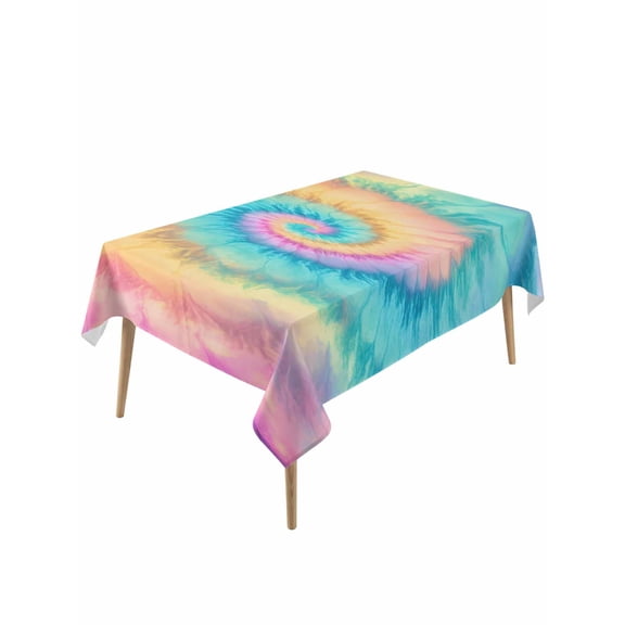Colorful Tie Dye Table Cloth, Rainbow Ombre Abstract Pattern Art Waterproof Tablecloth for Rectangle Tables, Reusable Washable Fabric Table Cover for Restaurant Kitchen Dining Tables 54"x108"