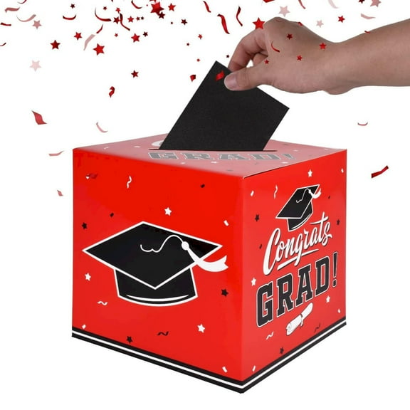 Graduation Decorations 2025 Grad Card Box for Gift Graduation Party Favors Decor Party Supplies (Red) 8.97x8.97x8.97"