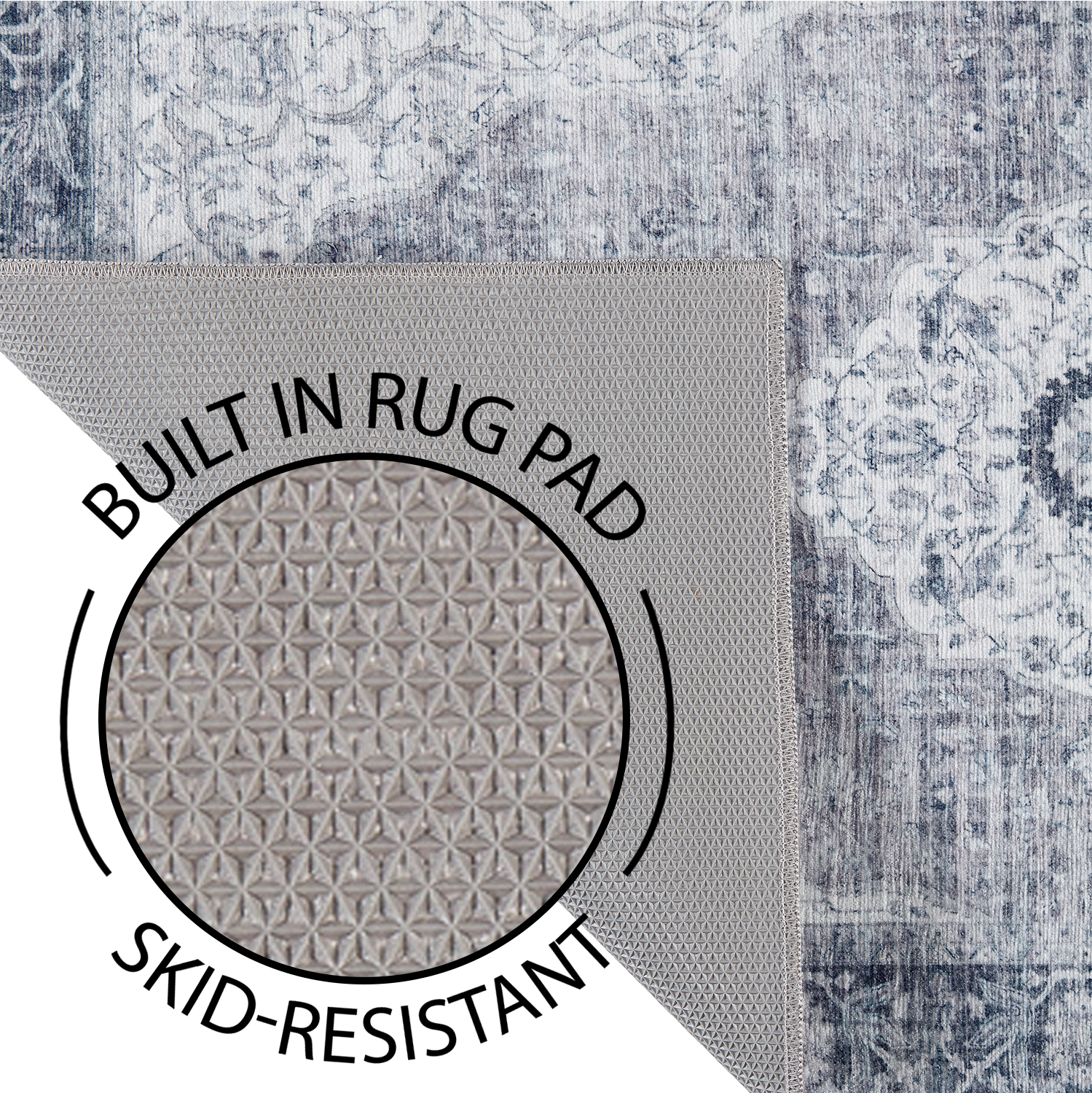 Grey Medallion Washable Skid-Resistant Area Rug, 1'8" x 5'