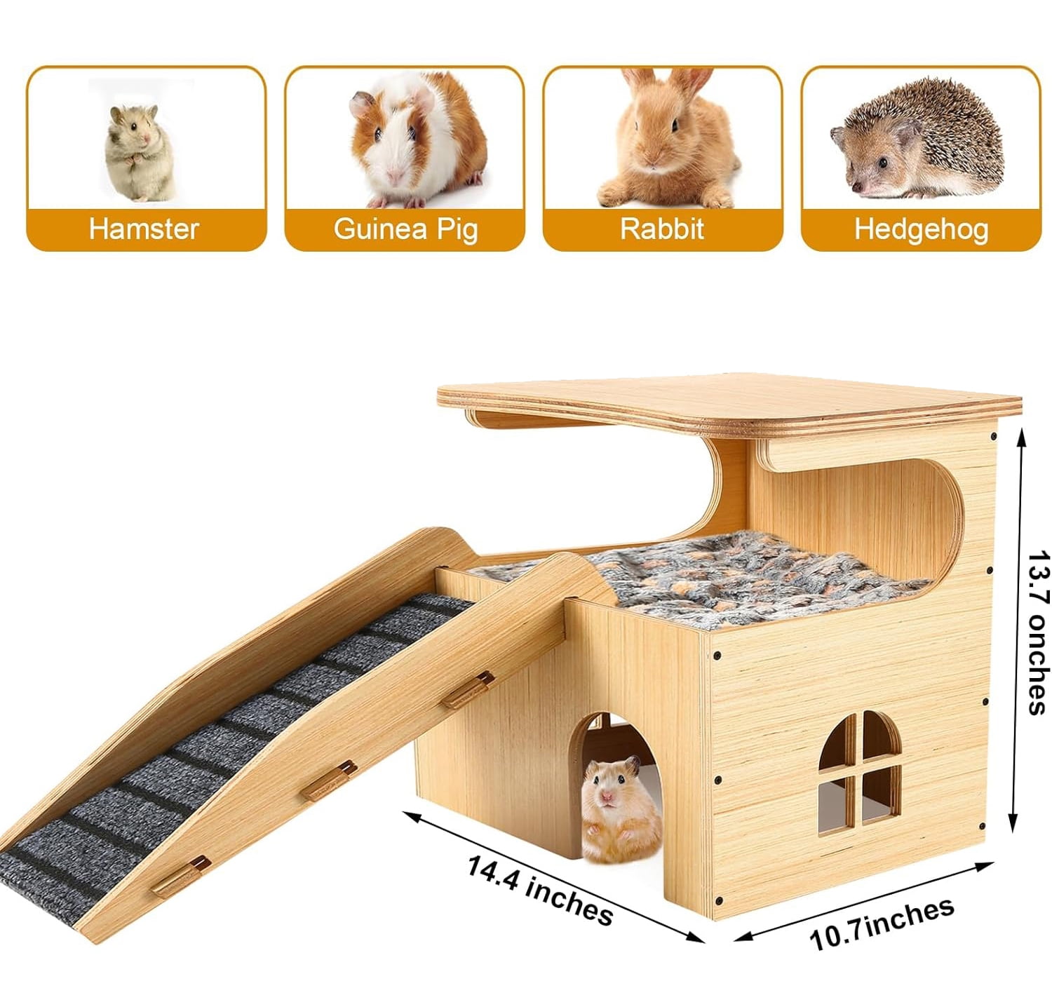 Thickened Wooden Enlarged Guinea Pig Castle Hideout, Durable Hamster House with Stairs & Mat, Bed for Small Pet Piggies Chinchilla Rat Hamster Bunny