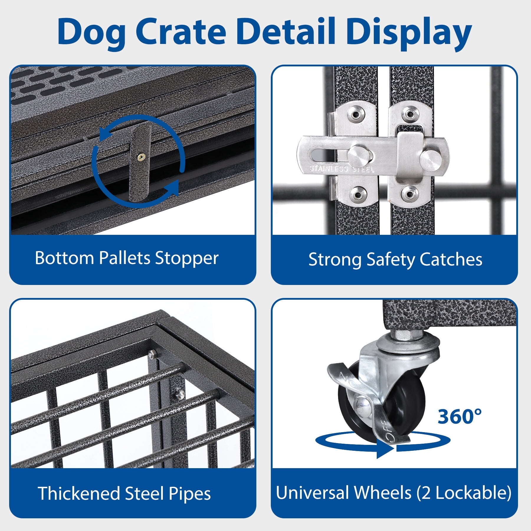 HomGarden 38-in Heavy Duty Pet Dog Crate High Anxiety Medium Dog Cage Kennel W/Lockable Wheels & Tray