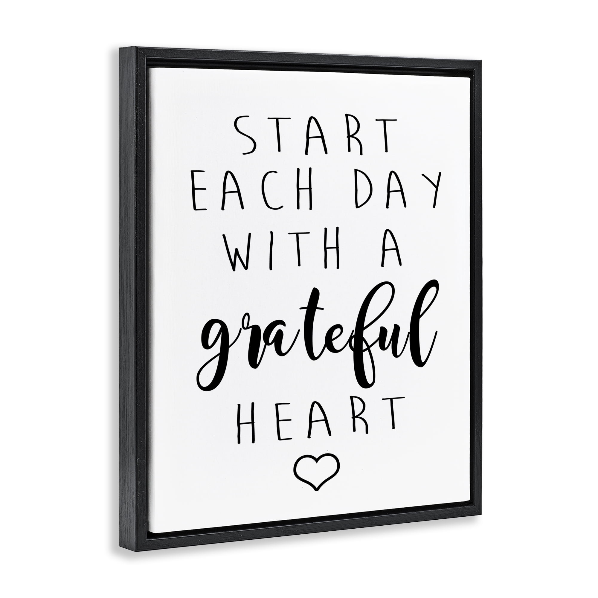 Stupell Industries Grateful Heart Sentiment Text & Numbers Painting Black Floater Framed Canvas Art Print Wall Art, 17 x 21